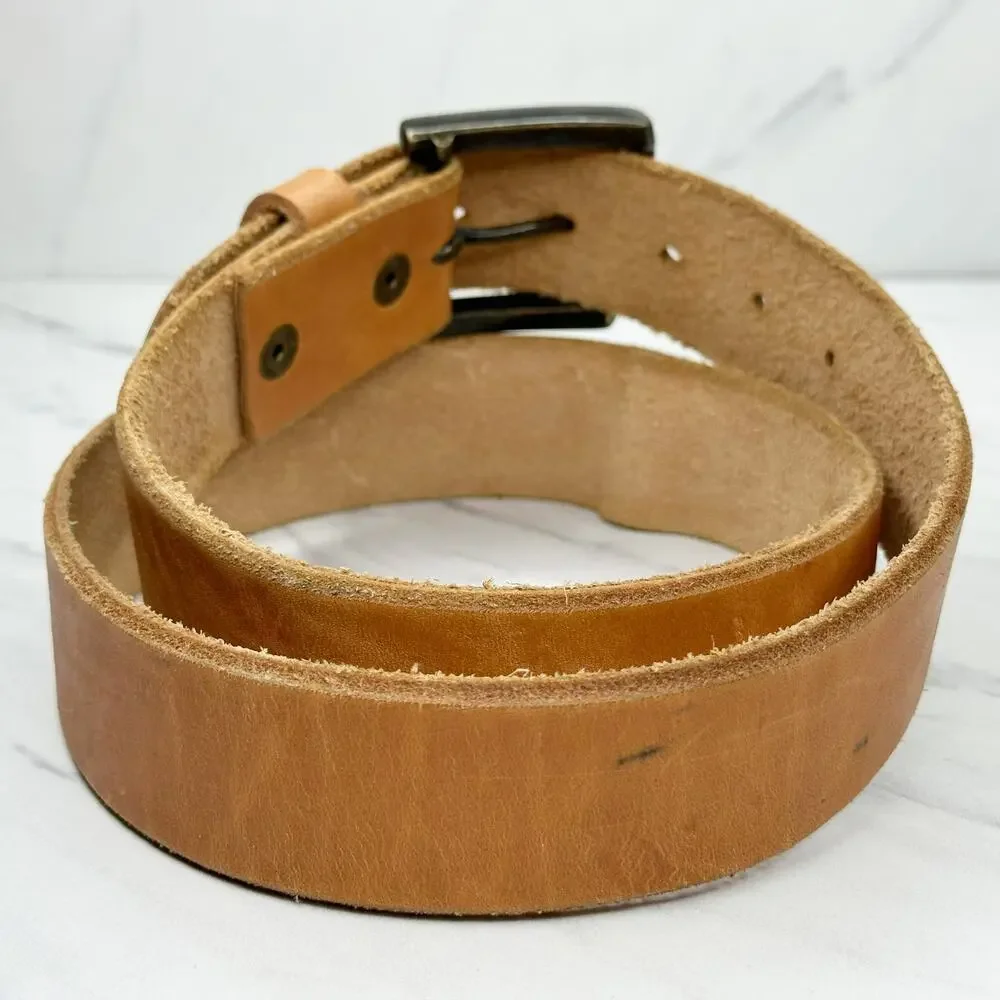 Brown Genuine Leather Belt Bronze Buckle Mens Size 36 ✨